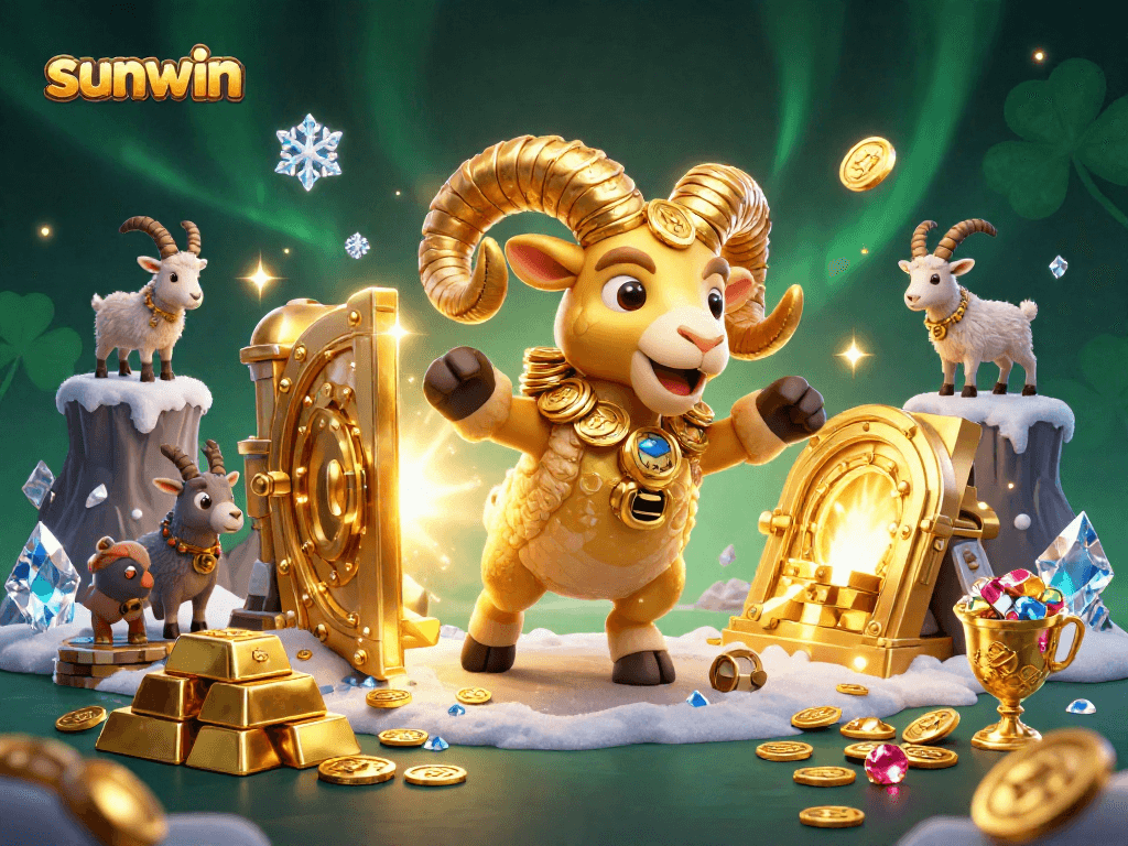 Experience the thrill of sunwin casino with a dramatic scene featuring a golden ram charging through treasures.