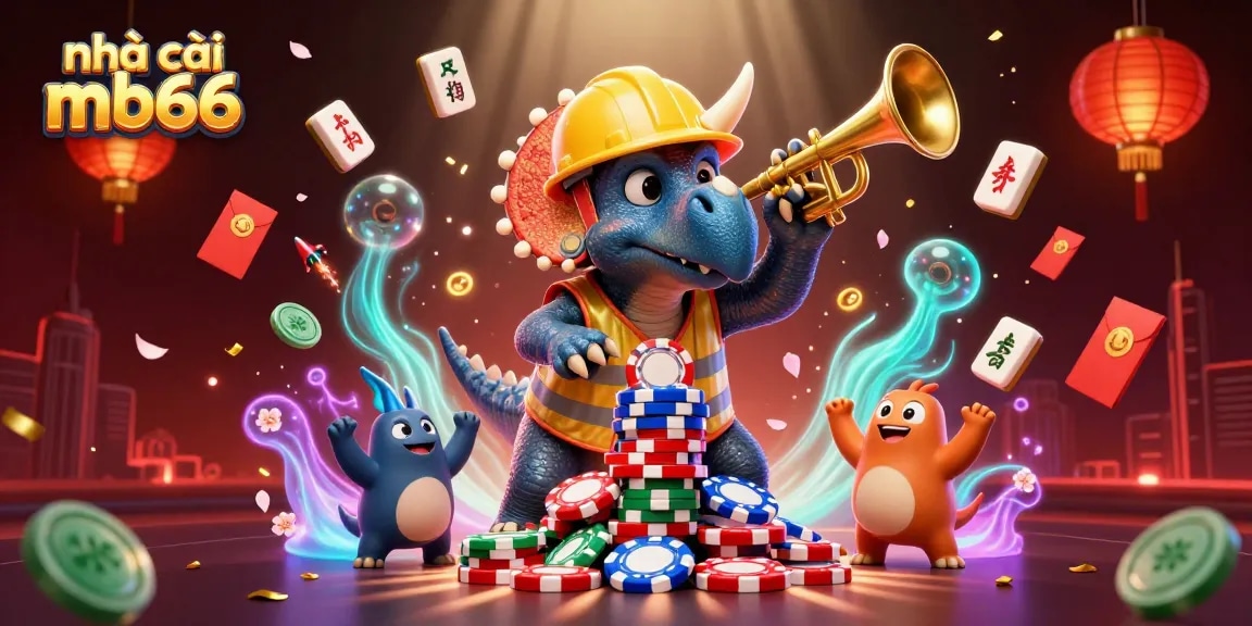 Engage with nhà cái mb66 in a vibrant 3D animated casino scene filled with excitement and celebration.