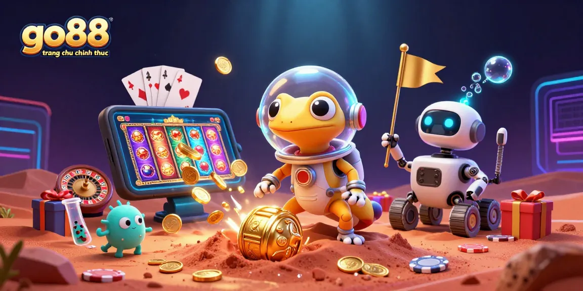 Engage with go88 trang chu chinh thuc's thrilling casino adventure featuring a Martian gecko and exciting gaming elements.