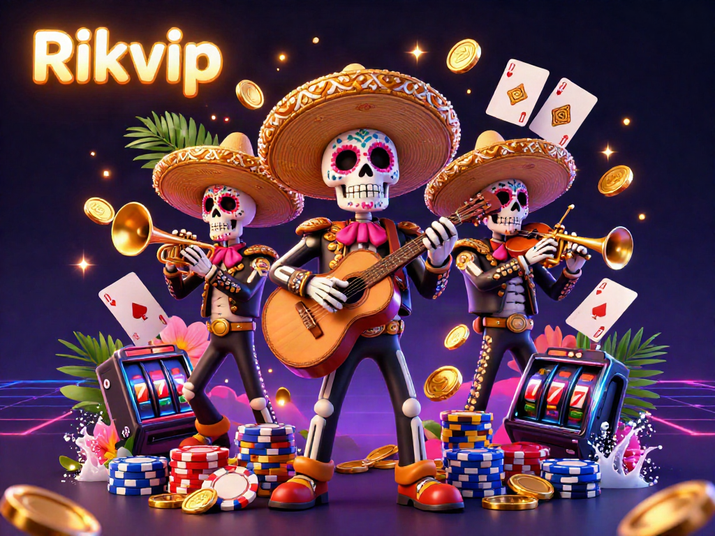 Experience the thrill of Rikvip with a vibrant mariachi scene featuring classic casino elements and lucky symbols.