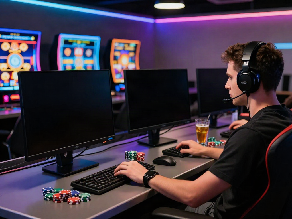 Engaging player exploring uk credit card casinos on a sleek computer setup.