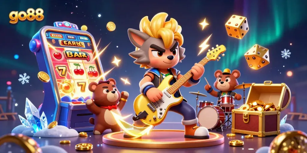 Experience the exhilarating go88 action with vibrant gaming elements and characters on stage.