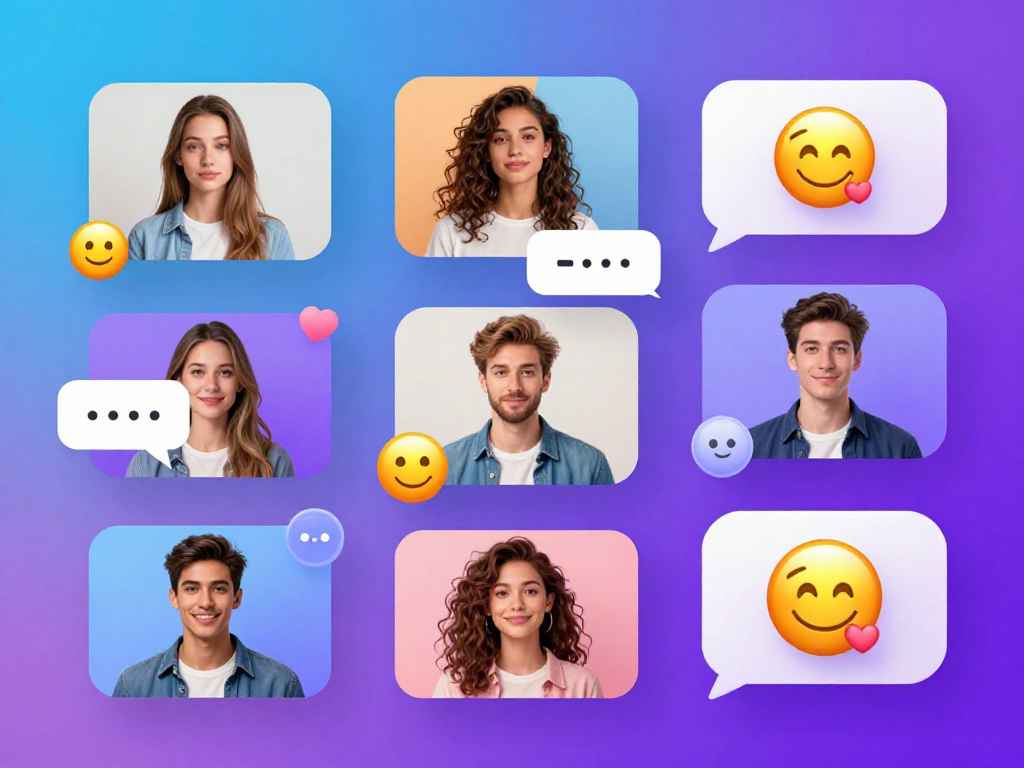 Engaging AI porn chat scene with diverse avatars and playful emojis in a modern digital interface.