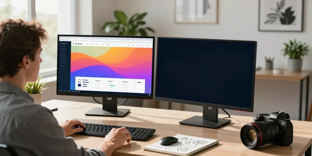 Content manager analyzing instant indexing metrics in a modern workspace.