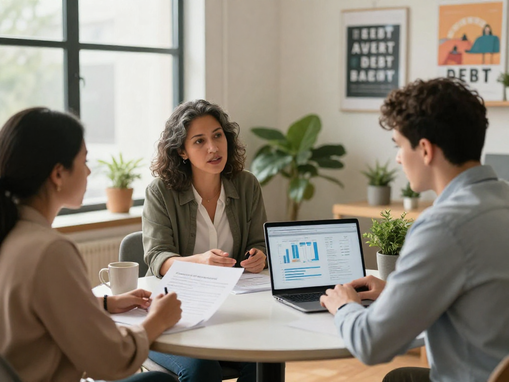 Professional financial consultation on debt consolidation Canada in a bright office.