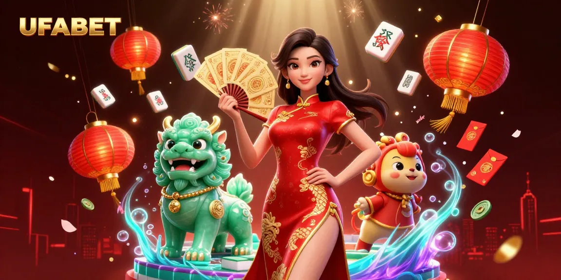 Experience thrilling gaming action with UFABET's vibrant illustration of a serene scene filled with symbolic icons of luck and fortune.