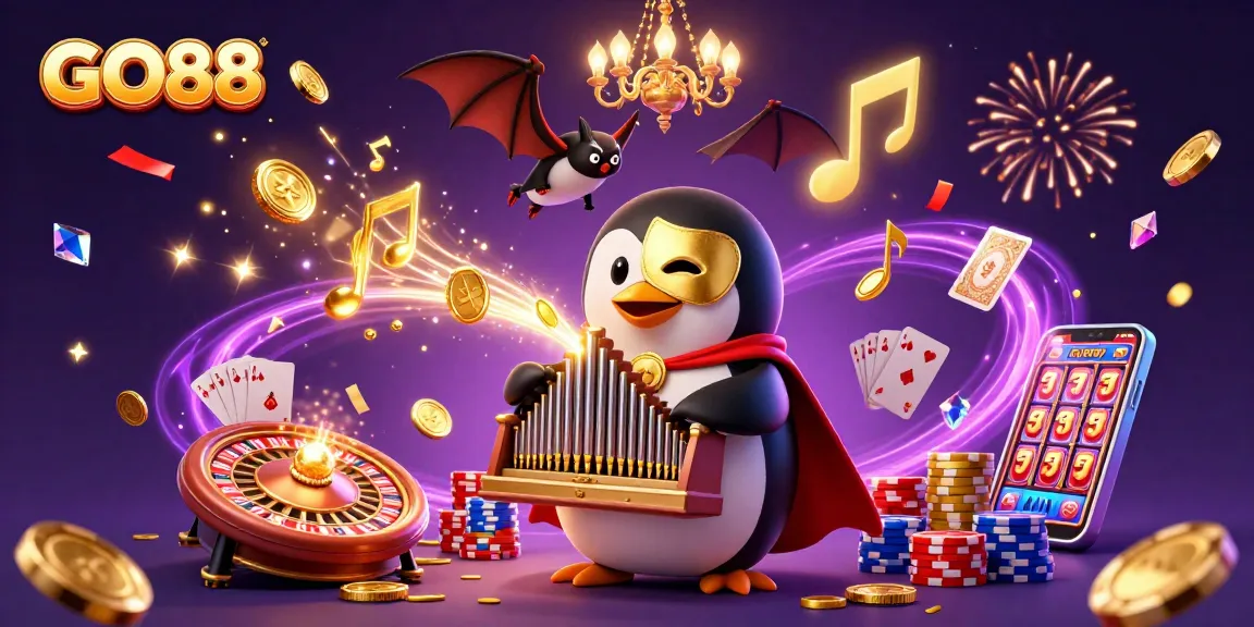 Enjoy the thrilling gaming action at GO88 with golden coins cascading, creating an exciting casino atmosphere.