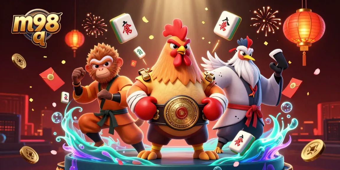 Engage with the vibrant m98 q scene featuring a Muay Thai rooster and Shaolin monkey in a dynamic casino setting.
